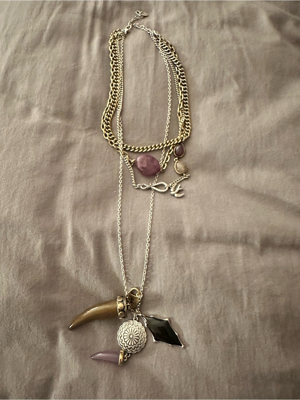 Anthropologie Mixed Metal Layered Necklace with Accents
